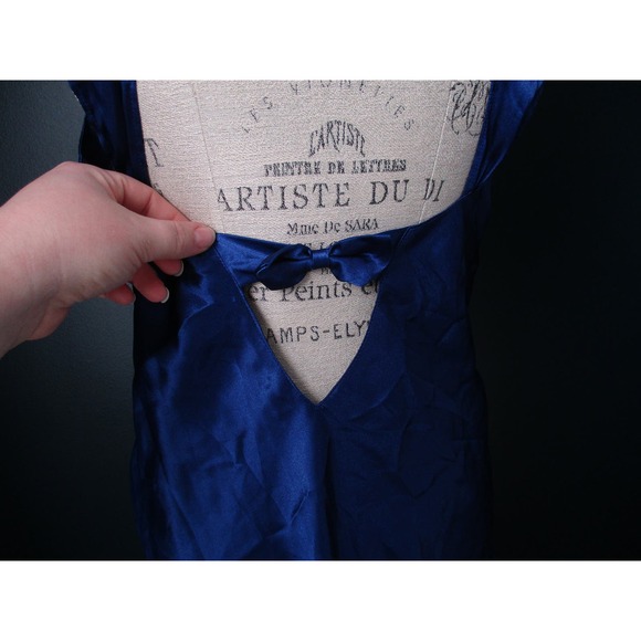 Josie Natori Blue Low Cut V Neck Bow Detail Chemise Lingerie Dress Size Medium - Picture 7 of 8